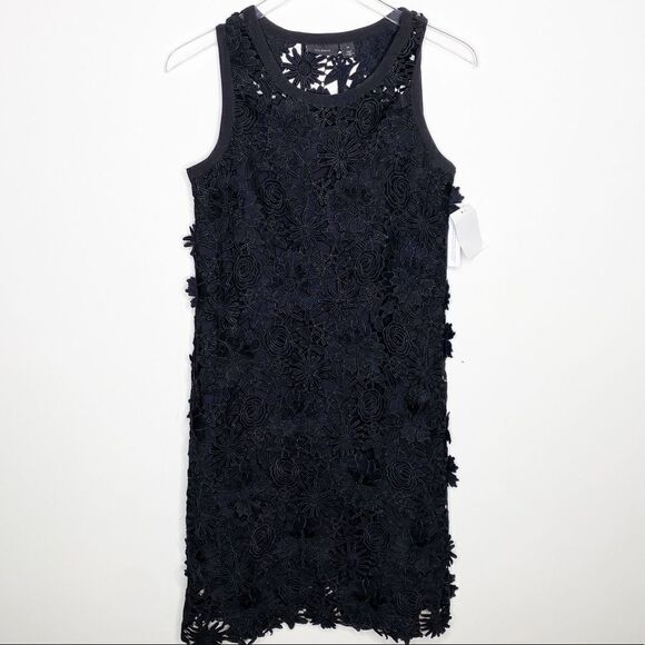 Halogen Black Crochet Floral Appliqué Shift Dress - Picture 1 of 7